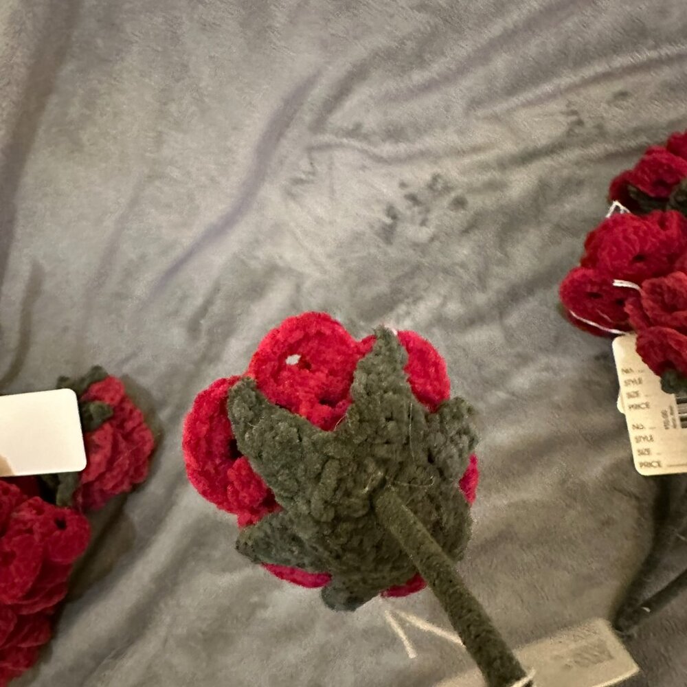 Hand Crocheted Red Velvet Roses - Picture 4 of 4